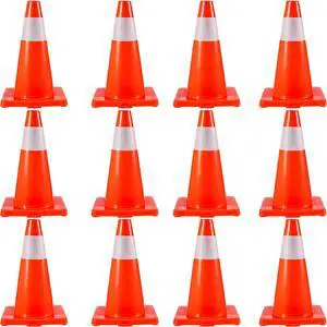 VEVOR Traffic Safety Cones 12 PCS PVC Parking Cones 18" W/ 1 Reflective Collars 11" X 11" Red PVC Base For Higher Warning Roads Construction Sites