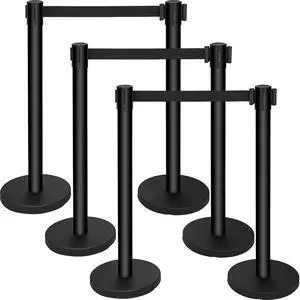 VEVOR 6pcs Queue Barrier Posts Black Retractable Belt Stainless Steel Concerts