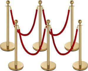 VEVOR 6 Pcs Golden Queue Barrier Posts Crowd Control 4 Security Stanchion Ropes