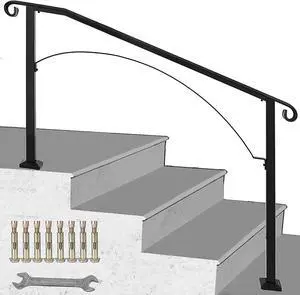 VEVOR Iron Handrail Arch Hand Railing Rail Fits 3 Steps Black For Garden Paver Steps
