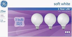 GE 3406477 BULB 25W G25 MB SW 3PK