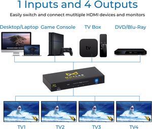 MuxLab 1x4 HDMI Splitter 1 in 4 Out | Supports 4K@60HZ (4:4:4), HDR, HDMI 2.0, HDCP 2.2, Deep Color, EDID Management and LED Diagnostic (1 Source to 4 Displays, for Duplicate Monitor Screens).