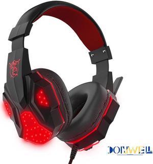 Donwell PC Wired with Mic LED Lights 3.5mm Headphones For PC PS4PS4 Pro/Slim New Xbox One 3DS Laptop Gaming Headset,Stereo Bass Surround Volume Control Bday gift