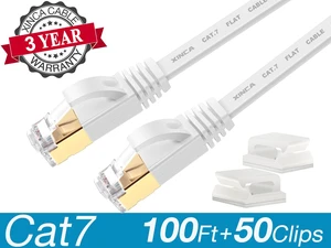 XINCA Cat7 Ethernet Cable Extra Long Lnternet Network Flat Patch Cord 100ft White With 50 Cable Clips Rj45 Connectors10 Gbps 600MHz Connector For Modems Routers LAN Computers Cable High Speed Distri XINCA Cat7 Ethernet Cable Extra Long Lnternet Network Flat Patch Cord 100ft White With 50 Cable Clips Rj45 Connectors10 Gbps 600MHz Connector For Modems Routers LAN Computers Cable High Speed Distri