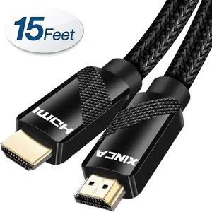 XINCA HDMI Cable 2.0 15Ft Nylon Braided 4K@60Hz HDR 18Gbps 26AWG Compatible with UHD Blu-ray TV Computer and Projector