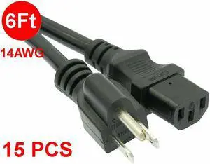 15 PCS 6Ft 14awg Gauge Heavy Duty Power Cord Computer Monitor Cable 5-15P to C13