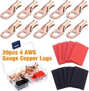 20pcs 4 AWG Gauge Copper Lugs Heat Shrink End Ring Terminals Wire w/ Storage Box
