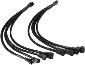 PWM Fan Splitter , 4 pin Adapter Cable Sleeved Braided Y Splitter for Desktop Computer CPU Fan Splitter PC 4 Pin Fan Extension Power Cable 1 to 4 Converter 10 inches (2 Pack)