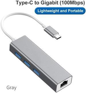 COFIER Type C to RJ45 Ethernet Adapter 100Mbps USB-C 3 Ports USB 3.0 Splitter for Macbook Laptop Gray