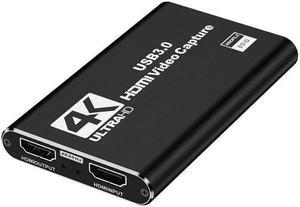 4K HDMI Video Capture Card USB3.0 1080p 60Hz Capture Card Screen Dongle Game Streaming Live Broadcasts Video Recording With Video HDMI Loop Out Audio Microphone Input For Linux Mac OS Windows