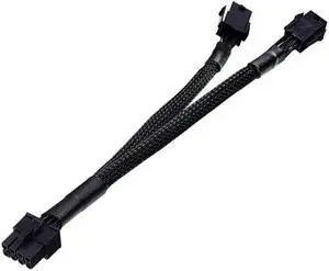 Dual 6 Pin Female to 8 Pin Male GPU Power Adapter Cable Braided Sleeved 9 inches