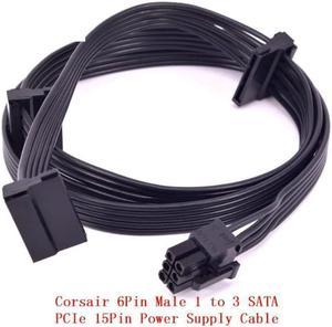PCI-e 6Pin Male 1 to 3 SATA 15Pin Power Supply Cable for CORSAIR CS CX HX RM Series CS450M CS550M CS650M CS750M CS850M CX450M CX650MX CX750M HX1050 HX850 HX750 HX650 RM450 RM550