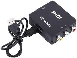 PUSOKEI Digital HDMI to RCA,HD Video Converter, 720p/1080p Mini HDMI to RCA Composite Video Audio AV CVBS Adapter Converter,Support NTSC/PAL Format (Black)