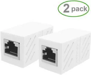 Ugreen (2 Pack) RJ45 Coupler In-Line Coupler Cat7/Cat6/Cat5e Ethernet Cable Extender Adapter Female to Female (White, 20311)