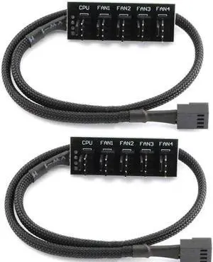 Endlesss PWM Fan Hub Splitter 4 Pin Black Sleeved 1 to 5 Way PC CPU Cooling Case Fan Splitter Hub Adapter Cable for Computer Cooler Case Fans 4-Pin & 3-Pin 14 Inches (2 Pack)