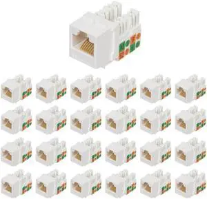 Buyer's Point Cat6 RJ45 90-Degree Keystone Jack, Punch Down Keystone Jack Adapter White (25 Pack)