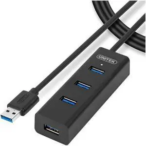 Unitek 4-Port USB 3.0 Hub Extension Cable with Micro USB Charging Port, Fast Data Transfer USB Extender Connector Compatible Windows PC, Mac, Surface Pro, Laptop, Printer, Scanner, Mouse, 4FT - Black