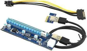 1pack Mining Dedicated Riser Mining Rig USB 3.0 PCI-e Express 1X to 16X Riser Card Extender Adapter Monero BTC ETH with USB 3.0 Data Cable 60CM 15Pin SATA to 6Pin Power Cable w/ Adhesive Pad VER006C1p