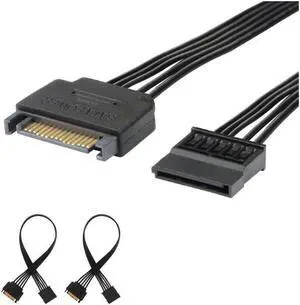 J&D [2-Pack] 15 Pin SATA Power Extension Cable, Male to Female Cable  10 inch, Black