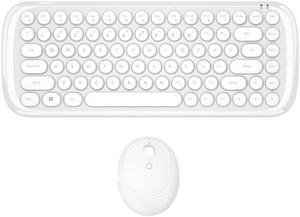 Keyboard Mouse Set 2.4G Girl Office Home Cute Laptop Desktop Mute Wireless Round Keyboard and Mouse -White