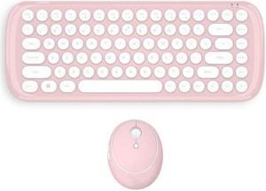 Keyboard Mouse Set 2.4G Girl Office Home Cute Laptop Desktop Mute Wireless Round Keyboard and Mouse -White pink