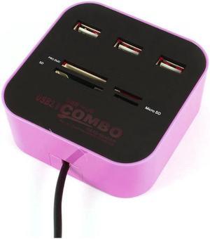 Global Bargains 3 Port Powered USB 2.0 Hub Expander + Multi Memory Card Reader Pink