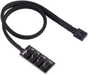 4-Pin PWM Power Cable,Black Sleeved 4 Way PWM Splitter hub Computer CPU/Case Fan Power Multi Splitter Connector Cable Adapter