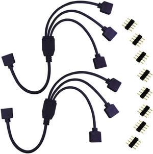 2pcs RGB LED Strip Splitter Cable 1 to 3 Ports LED Connector 4 Pin Wire Extension Cable Y Splitter for SMD 5050 3528 2835 RGB LED Tape LED Ribbon TV Backlights (1 to 3 Splitter, Black)