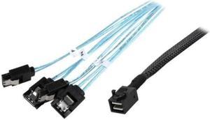 Athena Power GPU Server 12G Data Cable for RM-4U8G1043 0.5M Mini SAS SFF8643 to 4 x SATA Internal Reverse Breakout Cable (CABLE-MS86434SRB20)