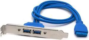 Antrader 2 Port USB3.0 Hub 20Pin Header to Female Adapter Desktop Computer Rear Panel Motherboard Extension Bracket Cable 50CM