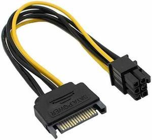 Black 15 Pin SATA Power to 6 Pin PCI Express Riser Card Adapter Cable Power Supply Cable 20CM