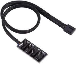 4-Pin PWM Power Cable,Black Sleeved 4 Way PWM Splitter hub Computer CPU/Case Fan Power Multi Splitter Connector Cable Adapter