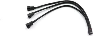 4Pin 1 to 3 Ways PWM Fan Splitter Cable Black Sleeved Fan Power Extension Cable 4Pin Female to 3X 4Pin Male 27cm/10.5 inches