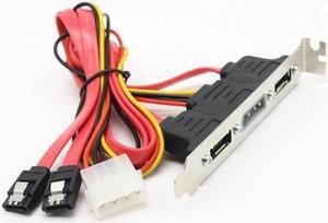 Dual SATA to 2 Ports eSATA + 4 Pin IDE Power PCI Bracket Slot Cable