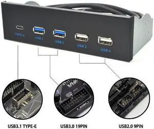 5.25 Inch USB 3.1 GEN2 Front Panel USB Hub 2 Ports USB 3.0 + 2 Ports USB2.0 + 1 Port TYPE-C with TYPE-E Connector for Desktop PC