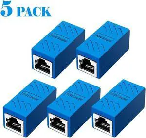 RJ45 Coupler Ethernet Extension Connector Cat7 Cat6 Cat5e Ethernet Coupler Female to Female(Blue 5 Pack)