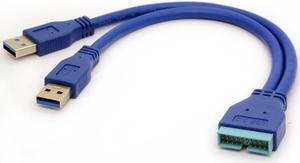 Dual USB 3.0 Type A to 20 Pin Header Cable Super Speed 5Gbp/s Data Sygn Transmission Adapters Male Y Connectors Slot for Computer Motherboards