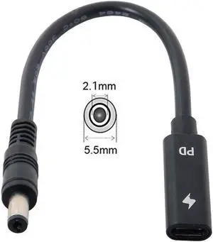 Type C USB-C Female Input to DC 5.5x2.1mm Power PD Charge Cable fit for Laptop 18-20V