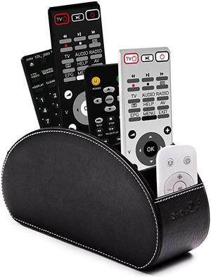 Control Holder Organizer Box with 5 compartment PU Leather Multifunctional Office Organization And storage Caddy Store tv holders brush pencilglasses an Media Player Black