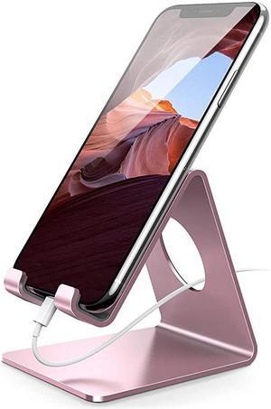 Cell Phone Stand,  Phone Cradle : Phone Dock, Holder Compatible with Phone 12 Mini 11 Pro XS Max XR X 6 6s 7 8 Plus 5 5s 5c and All Other Smartphones, Table, Night Stand - Rose Gold