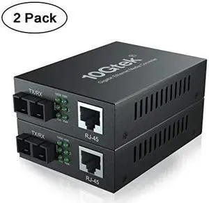 Ethernet Media Converter Single Mode Dual SC Fiber 1000BaseLX to 101001000BaseTx up to 20km Pack of 2