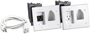 Electronics, Inc. 45-0023-WH Recessed Pro-Power Kit with Straight Blade Inlet - White, 2 gang with Power Kit