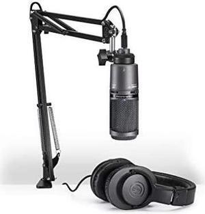 AT2020USB+PK Vocal Microphone Pack for StreamingPodcasting Includes USB Mic wBuiltIn Headphone Jack Volume Control Boom Arm Headphones
