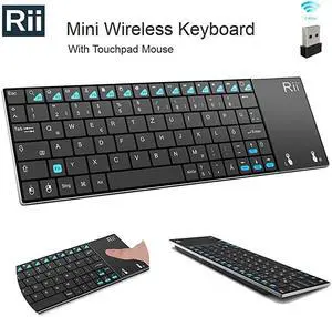 K12+ Mini Wireless Keyboard with Large Touchpad MouseQwerty Keypad Stainless Steel Portable Wireless Keyboard with USB Receiver for MacBookiPadTabletPCLaptopSmart TVRaspberry Pi Black