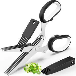 Herb Scissors with 5 Blades and Cover, New Kitchen Gadget 2026 | Herb Chopper for Fresh Herbs - Cut basil, parsley, cilantro and green onions with 5 sharp blades for fast kitchen prep. Herb Scissors with 5 Blades and Cover, New Kitchen Gadget 2026 | Herb Chopper for Fresh Herbs - Cut basil, parsley, cilantro and green onions with 5 sharp blades for fast kitchen prep.