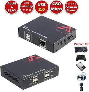 AV Access USB Extender 196ft/60M Over Cat5e/6, 4 USB 2.0 Ports, Plug and Play, No Driver, Supports All Operating System, Two Webcams Work Synchronously, Keyboard and Mouse for Office USB Extender