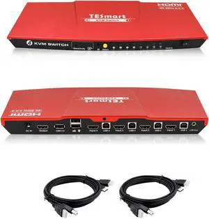 HDMI 4K Ultra HD 4x1 HDMI KVM Switch 3840x2160@60Hz 4:4:4 with 2 Pcs 5ft KVM Cables Supports USB 2.0 Device Control up to 4 Computers/Servers/DVR