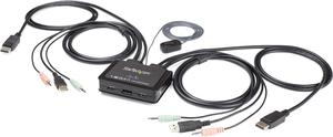 2 Port DisplayPort KVM Switch - 4K 60Hz - Compact Dual Port UHD DP 1.2 USB Desktop KVM Switch with 4ft Cables & Audio - Bus Powered & Remote Switching - MacBook ThinkPad (SV211DPUA4K)