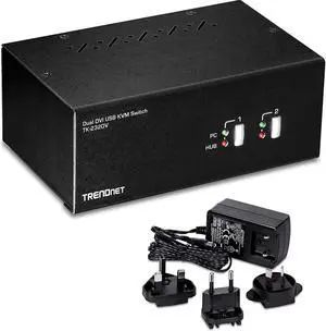 TRENDnet 2-Port Dual Monitor DVI KVM Switch with Audio, 2-Port USB 2.0 Hub, Digital Resolutions up to 1920 x 1200, Analog Resolutions up to 2048 x 1536, TK-232DV