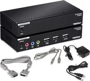 TRENDnet DVI KVM Extension Kit with Audio Support, Distances up to 50m (164 ft.), KVM Extender, USB 2.0, Transmitter, Receiver, Cat5e/Cat6, USB Device Port, TK-DEX5